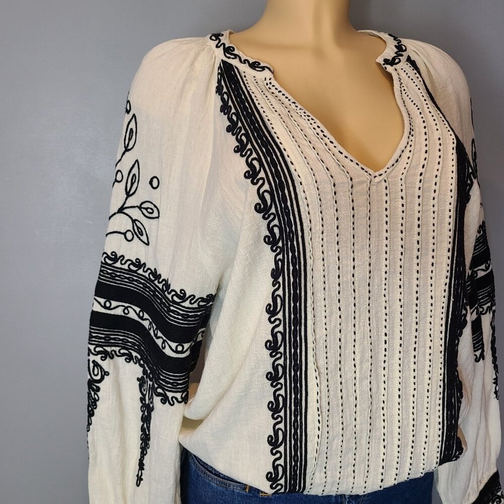 Sundance Cream Blouse with Black Embroidered Trim - Picture 9 of 10